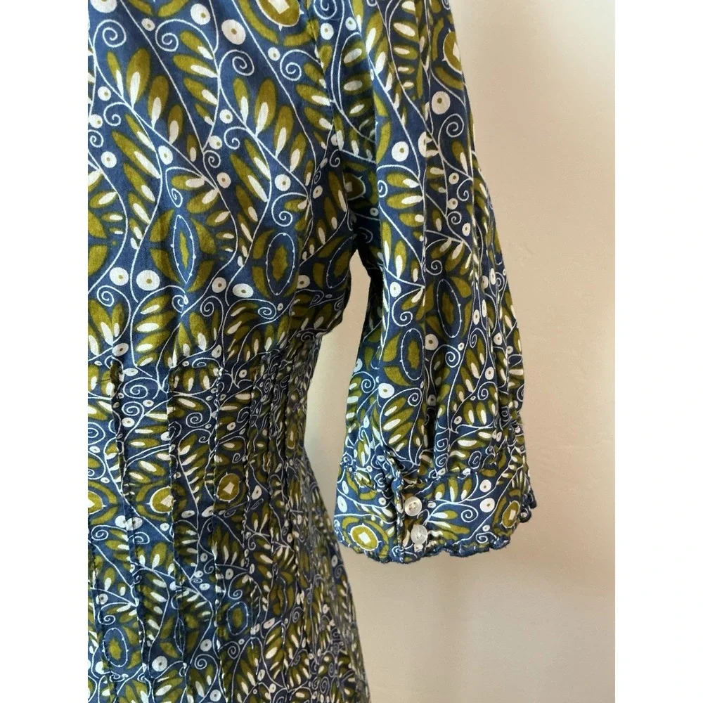 Banana Republic Blue Multi Floral Ruffled Neckline ‎ Pin-tucked Shirt XS